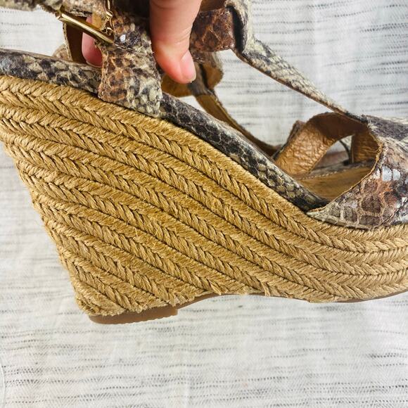 Sofft Leather‎ Snakeskin Wedge Espadrille T-Strap Sandal Size 9 - Picture 7 of 9